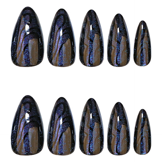 Mystical Elegance Medium Almond Shaped Dark Brown with Iridescent Swirl Press On Nail Set