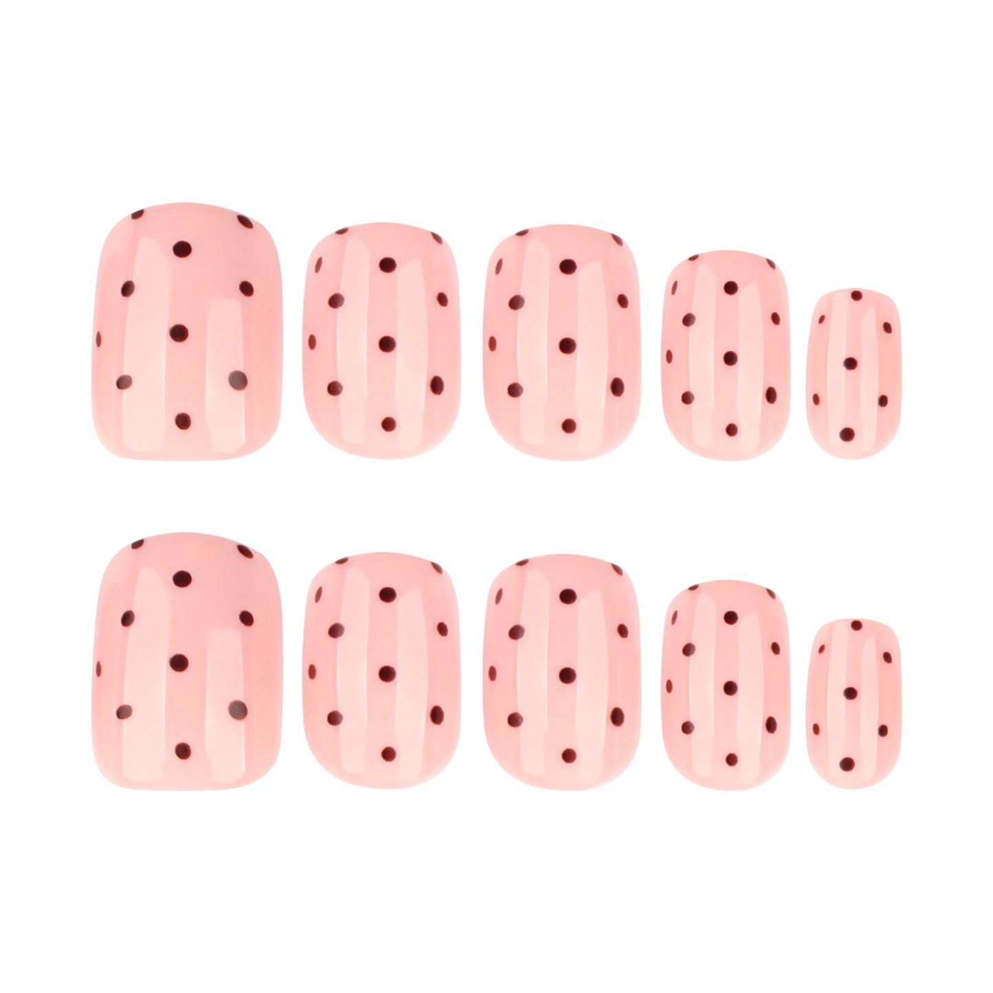Charming Blossom Press On Nail Set Short Square Pastel Pink with Playful Dark Dots Feature