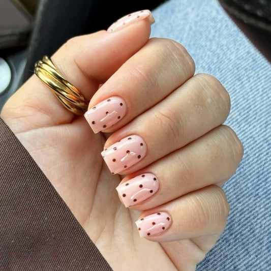 Chic Elegance Pink Short Square Nails with Dotted Design
