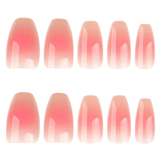 Dreamy Blossom Pink Short Coffin Shaped Press On Nail Set with Ombre Finish