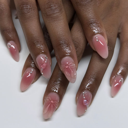 Blossom Elegance Medium Almond Ombre Pink with Charming Floral Accents Press On Nail Set