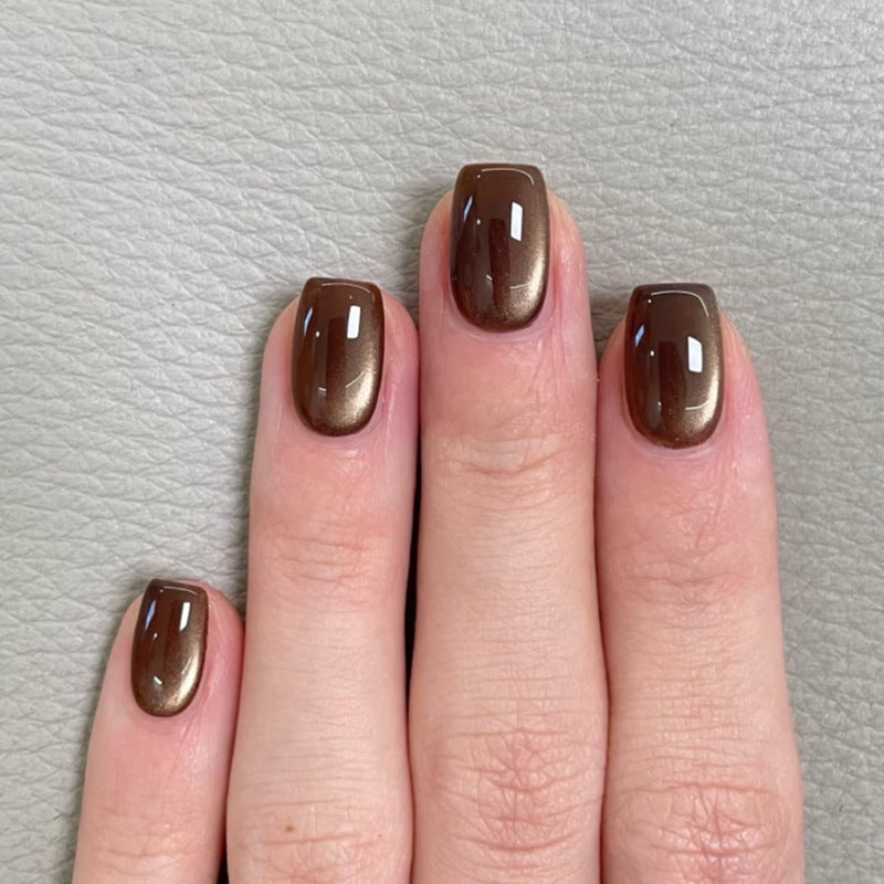 Cozy Autumn Glamorous Short Square Brown Ombre Press On Nail Set with a Stunning Glossy Finish