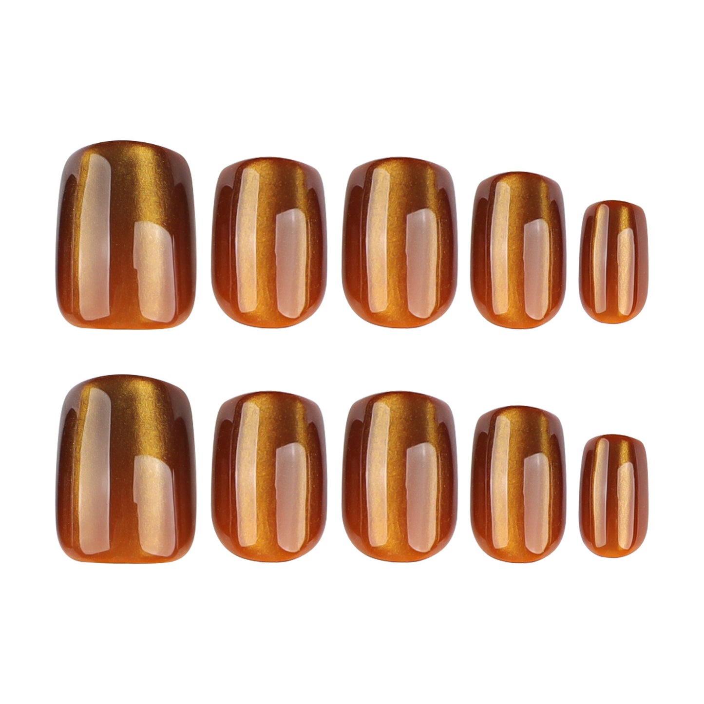 Golden Autumn Shimmer Short Squoval Warm Amber Color Chic Glossy Finish Press On Nail Set