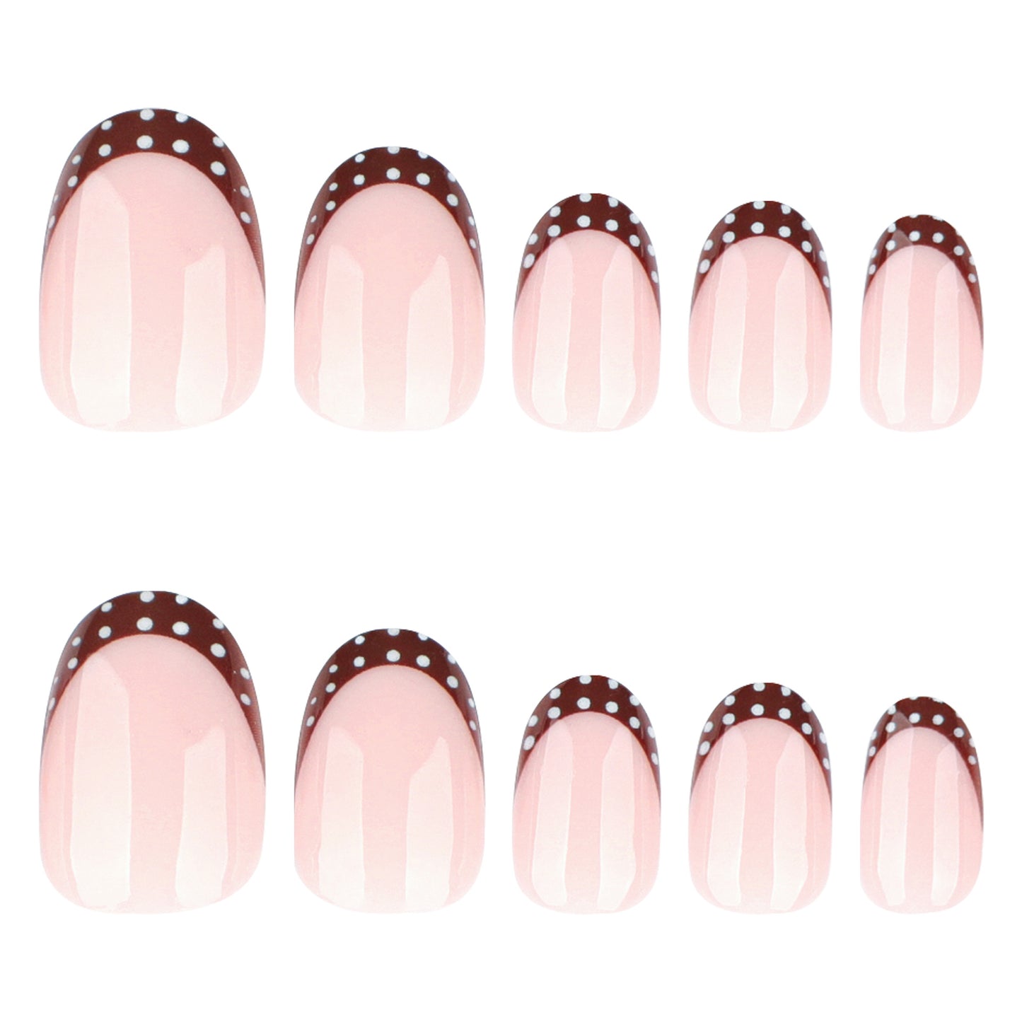 Choco-Dot Delight Press-On Nail Set Short Oval Soft Pink with Charming Brown Polka Dots
