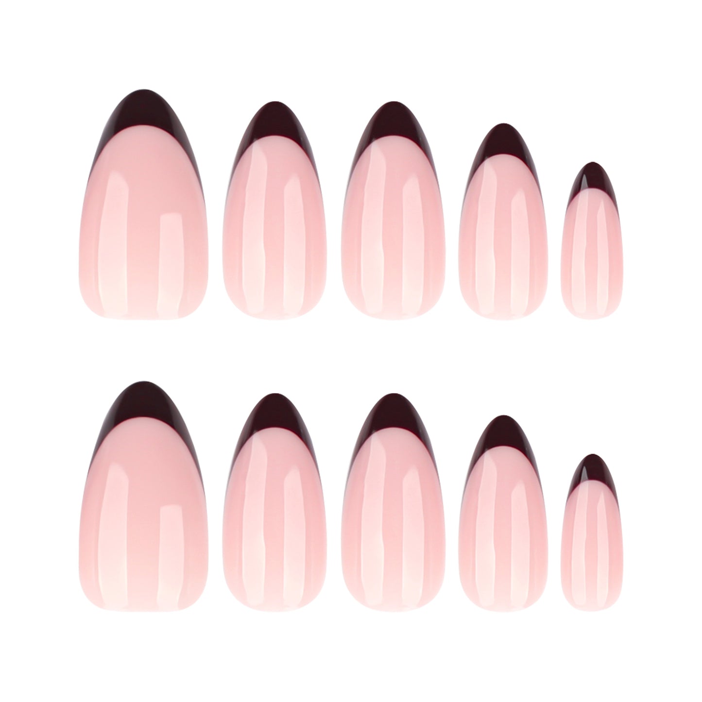 Glamorous Elegance Medium Almond Pink Nails with Chic Brown Tips