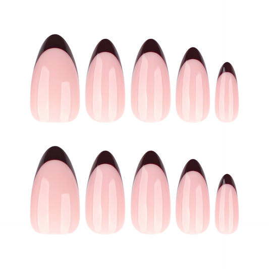 Glamorous Elegance Medium Almond Pink Nails with Chic Brown Tips