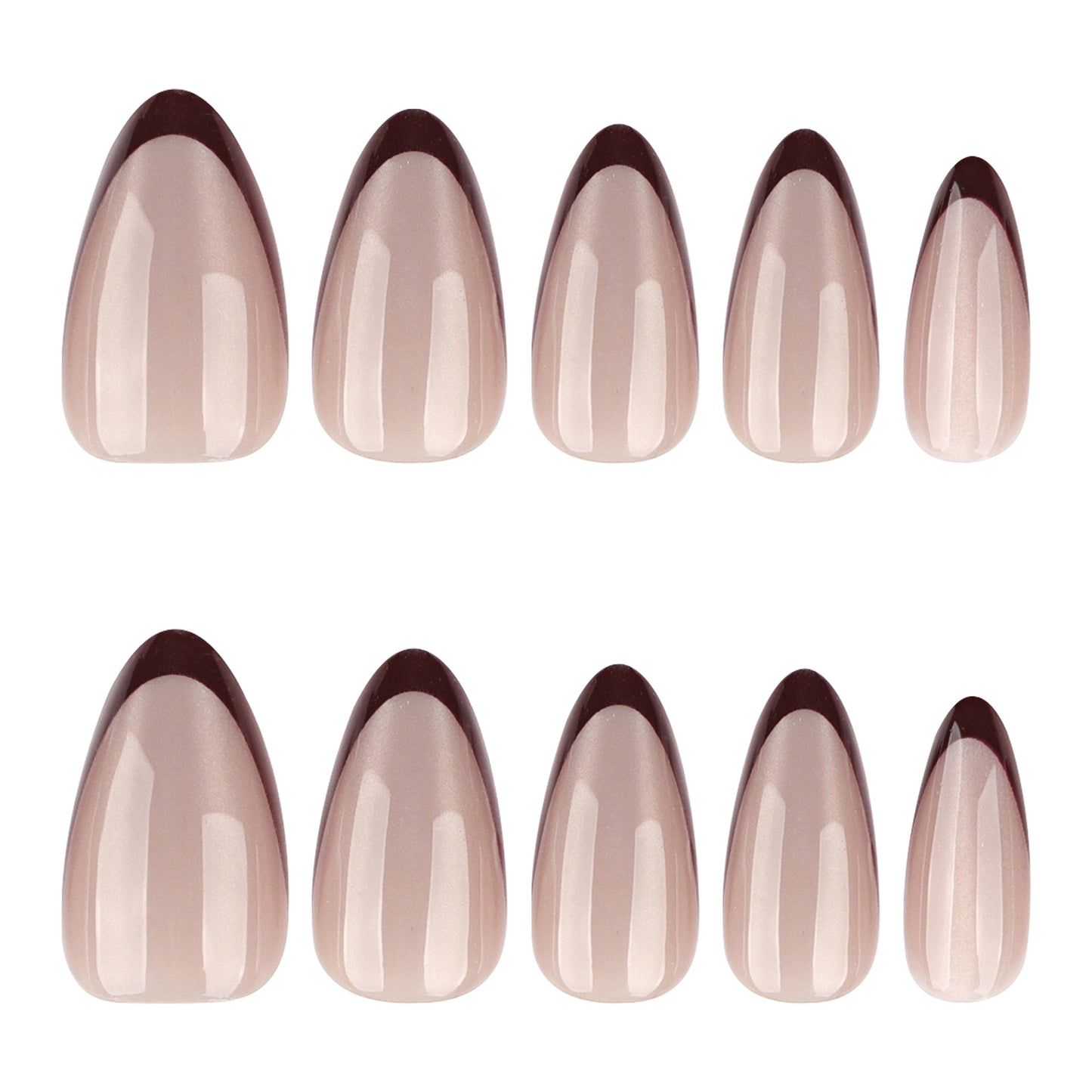Elegant Essence Stylish Medium Almond Shaped Beige and Dark Brown Ombre Press On Nail Set with Glossy Finish