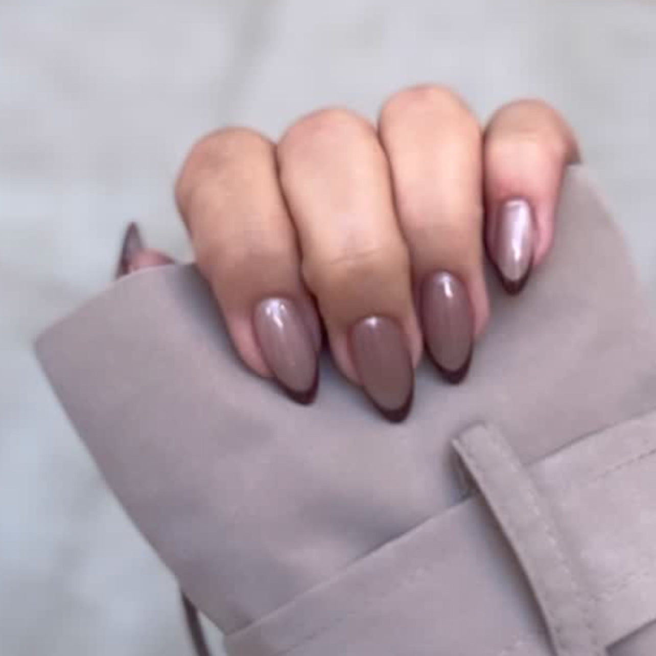 Elegant Serenity Medium Almond Shape Warm Taupe with Chic Dark Tips Press-On Nail Set