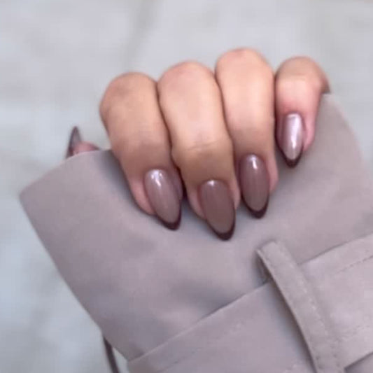 Elegant Serenity Medium Almond Shape Warm Taupe with Chic Dark Tips Press-On Nail Set