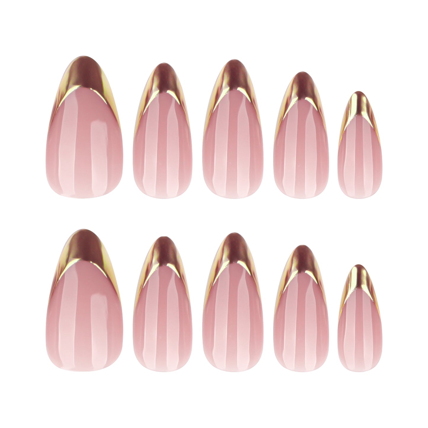 Glamorous Elegance Medium Almond Pink Press On Nail Set with Gold Accent Tips