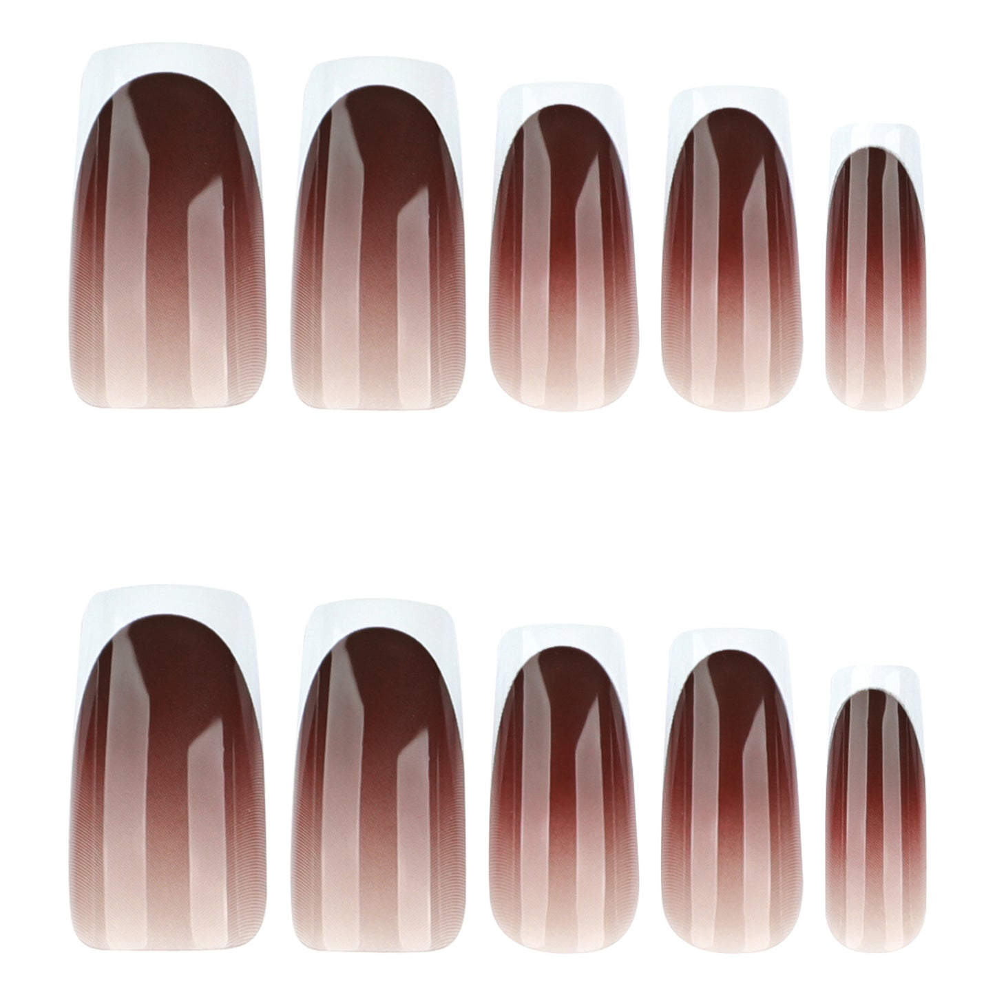 Autumn Elegance Long Square Brown Ombre Press On Nail Set with Glossy Finish