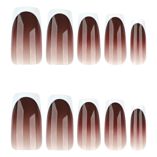 Autumn Elegance Long Square Brown Ombre Press On Nail Set with Glossy Finish