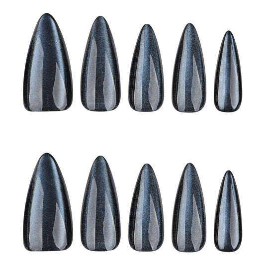Galactic Glamour Long Stiletto Shape Shimmering Black Press On Nail Set