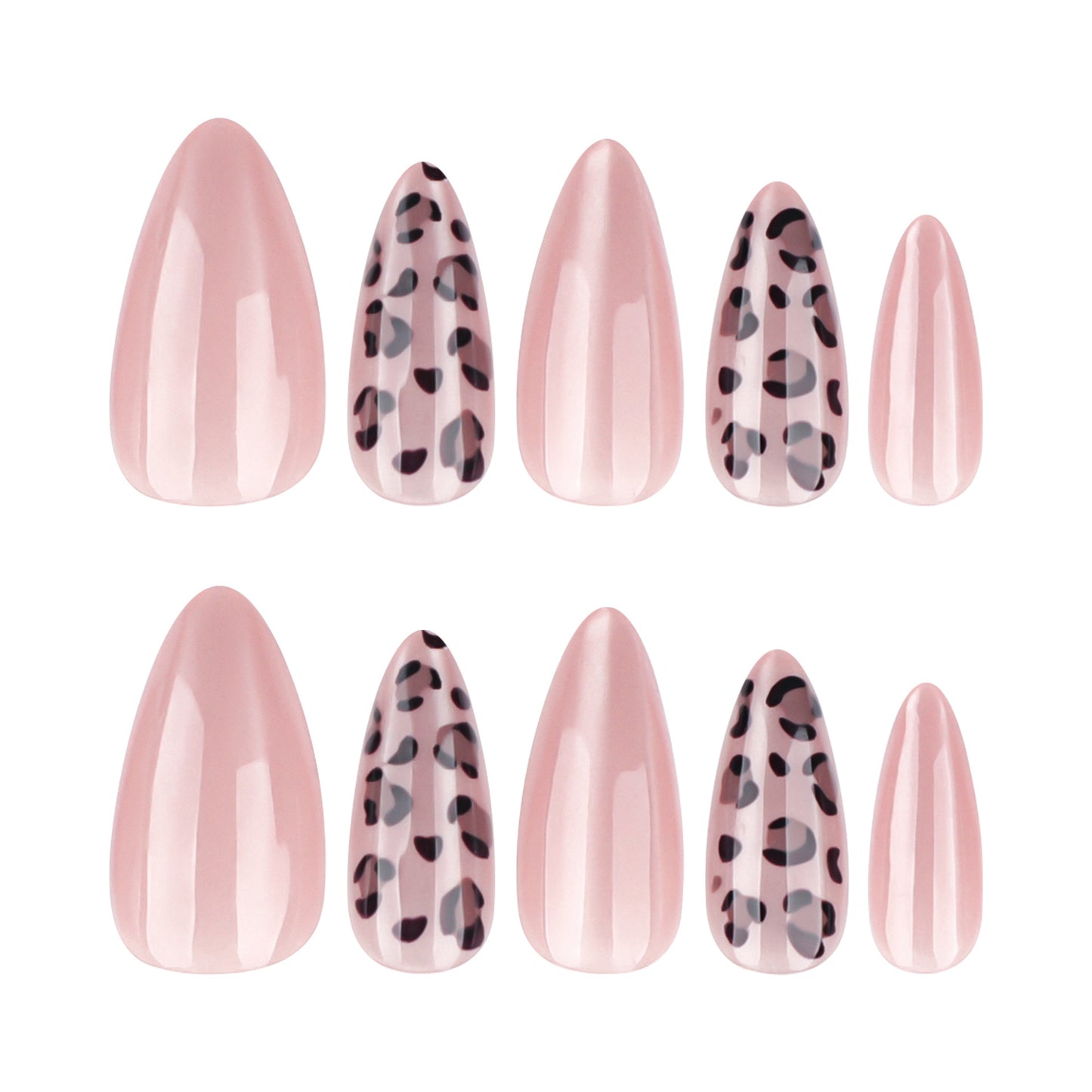 Wild Rose Exotic Long Almond Shape Blush Pink with Chic Animal Print Accent Press On Nail Set