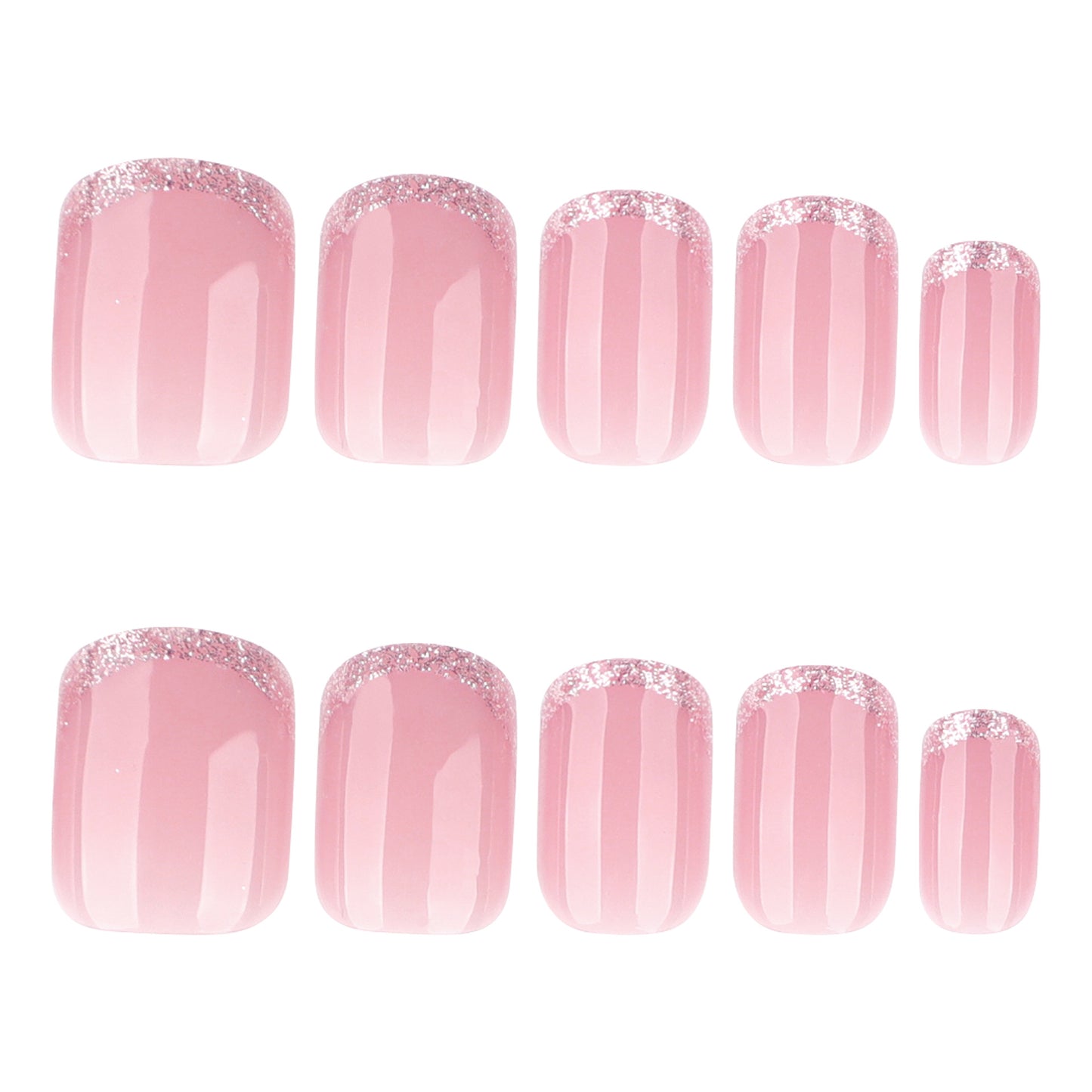 Blossom Elegance Short Square Pink Nails with Glittery French Tips Press-On Set