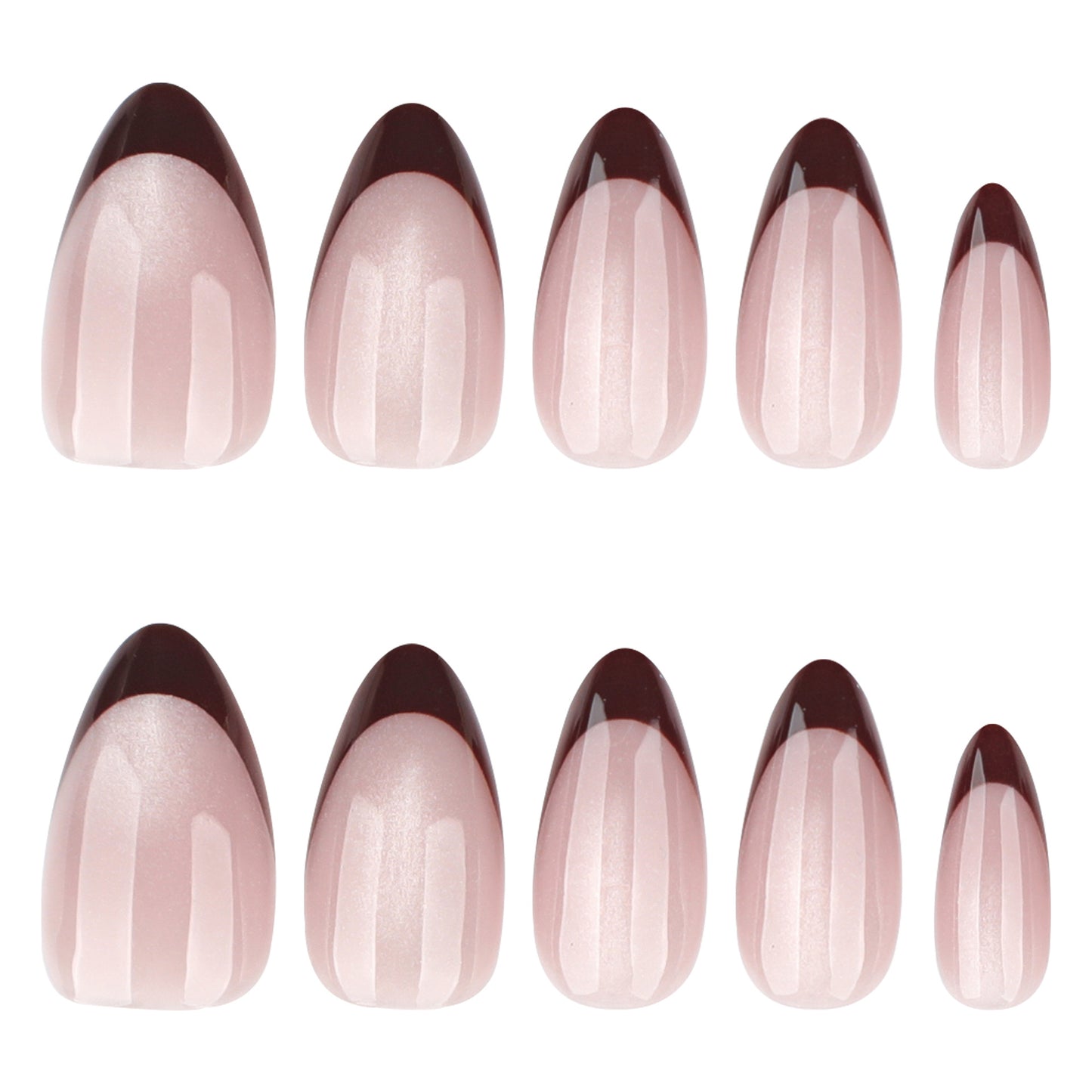 Enchanting Elegance Medium Almond Shaped Blush Pink Press On Nail Set with Glossy Brown Tips