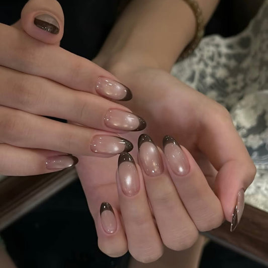 Coffee Delight Long Oval Brown Ombre Press On Nail Set for Effortless Elegance