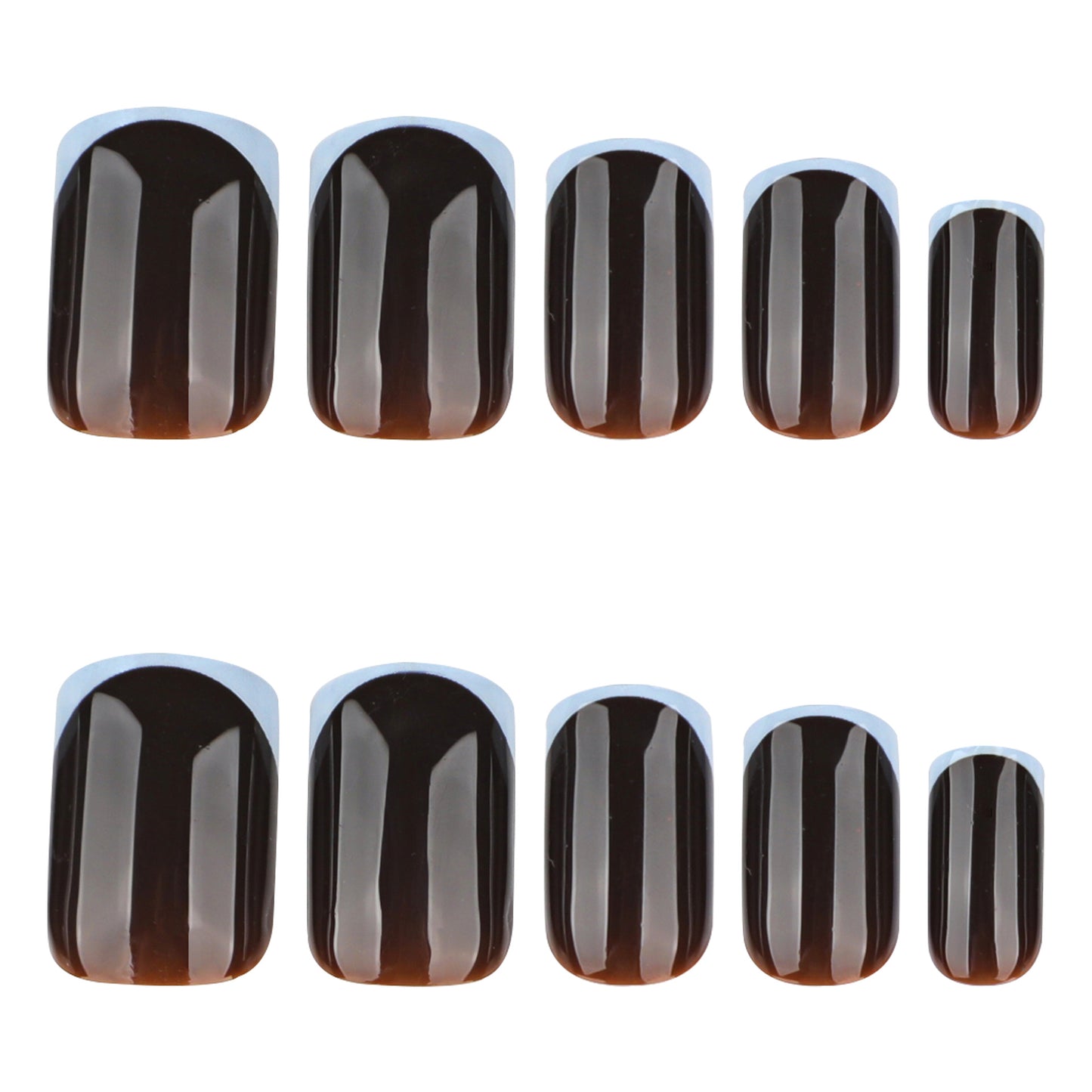 Mystical Elegance Short Square Dark Brown Glossy Press-On Nail Set with Beautiful Blue Tips