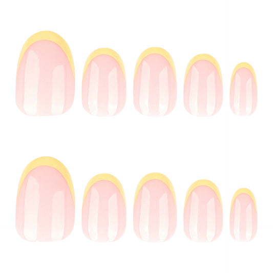 Chic Blossom Press-On Nails in Soft Pink Short Oval Shape with Sunshine Yellow Tips for Effortless Glamour