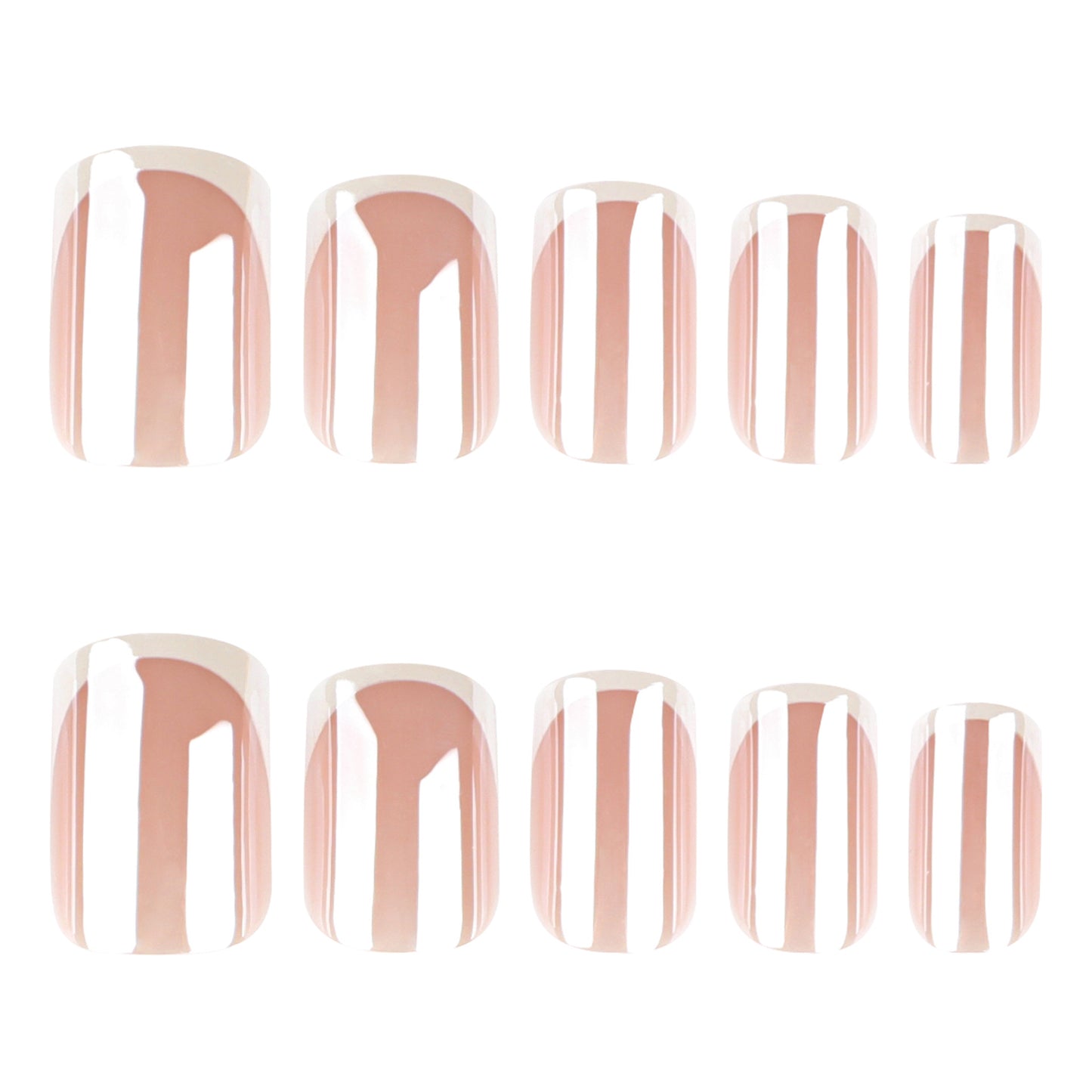 Chic Serenity Short Square Blush Pink Glossy Press-On Nail Set with Striking Clear Stripes
