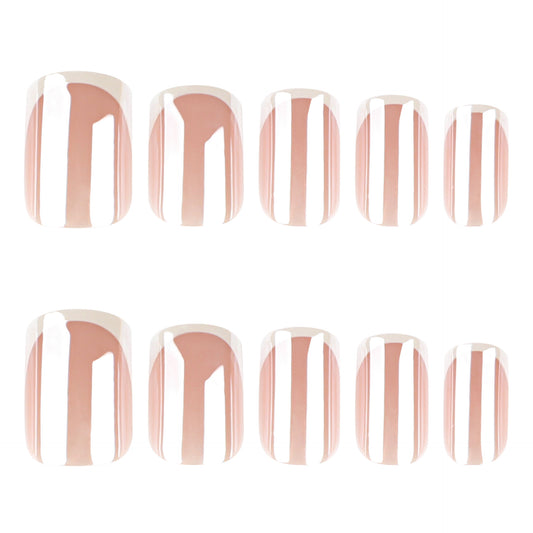 Chic Serenity Short Square Blush Pink Glossy Press-On Nail Set with Striking Clear Stripes