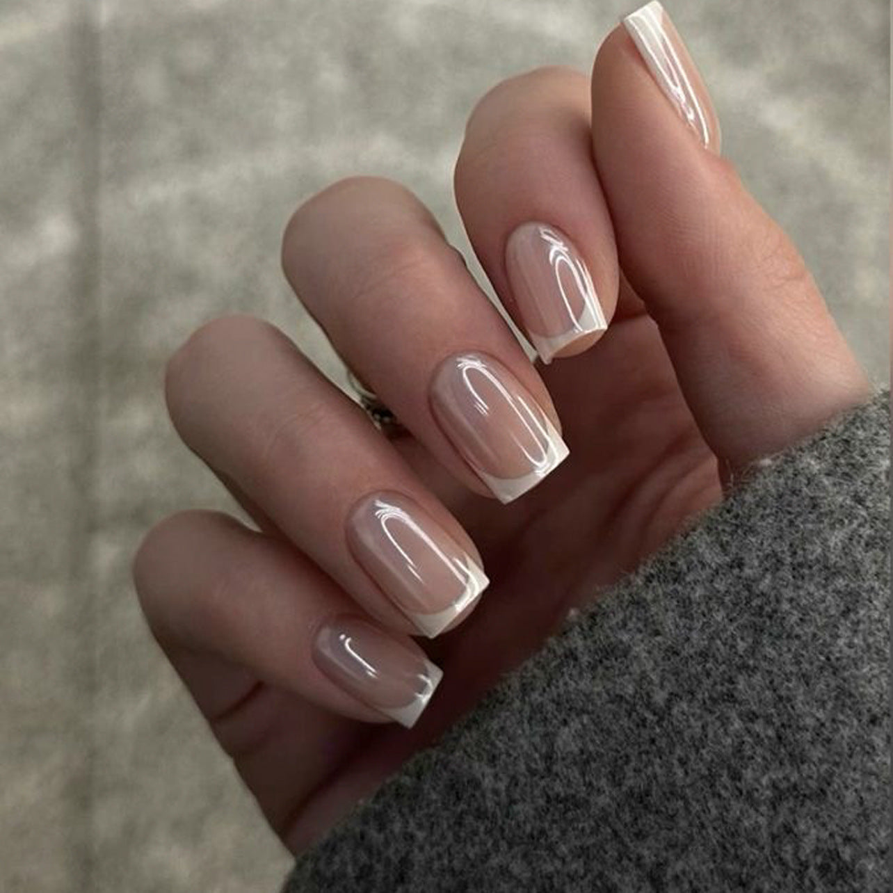 Elegant Garden Vivid Short Square Beige Nails with Chic White Tips
