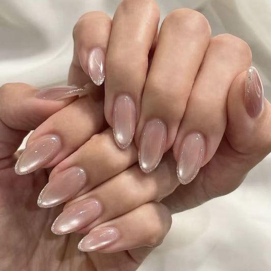 Glamorous Enchantment Long Almond Pink Gradient Press On Nail Set with Sparkling Tips