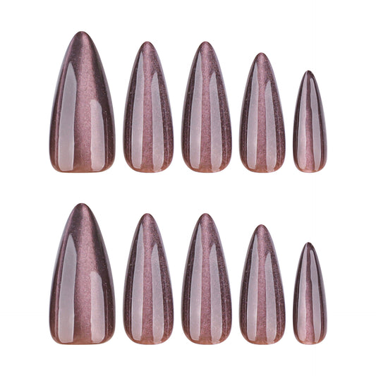 Enchanted Twilight Elegance Long Stiletto Shimmering Mauve Press On Nail Set with Iridescent Finish