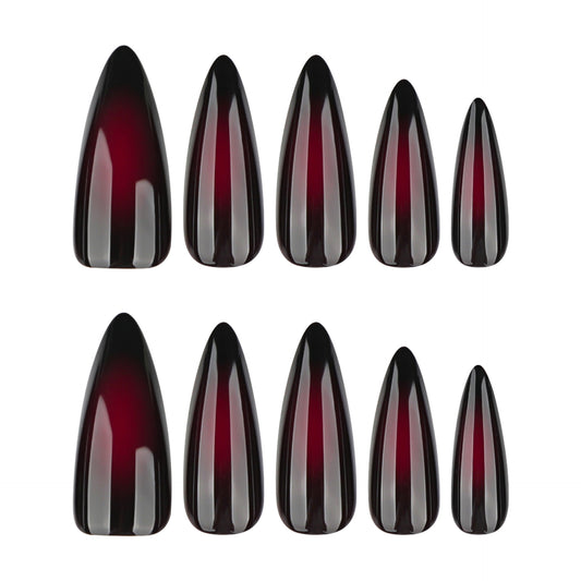 Mystical Elegance Long Long Stiletto Shaped Burgundy Press On Nails with Glossy Finish