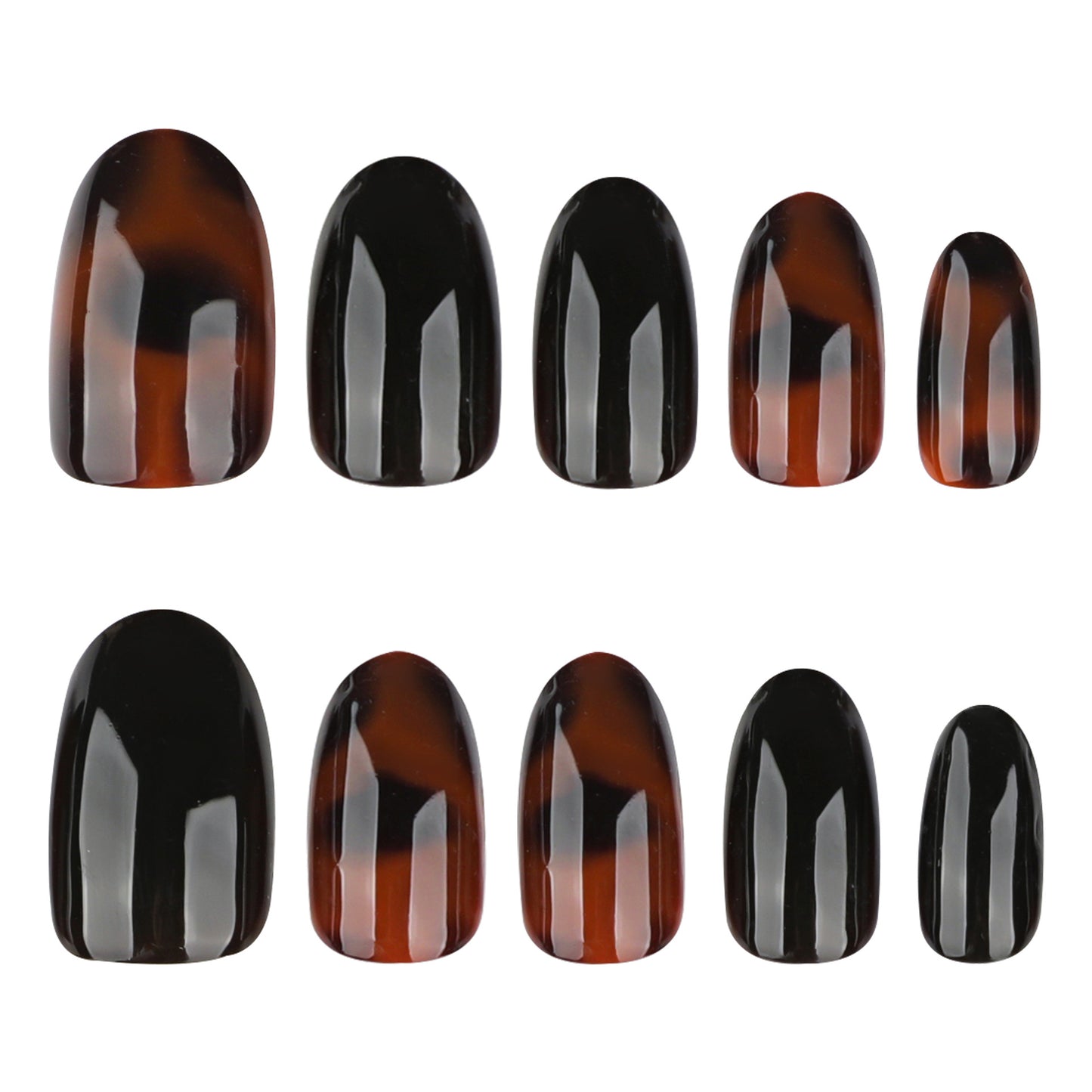 Chic Elegance Short Oval Black and Tortoiseshell Pattern Press-On Nail Set with Glossy Finish