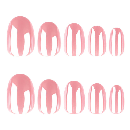 Blushing Elegance Short Oval Clear Pink Press On Nail Set with High Shine Finish