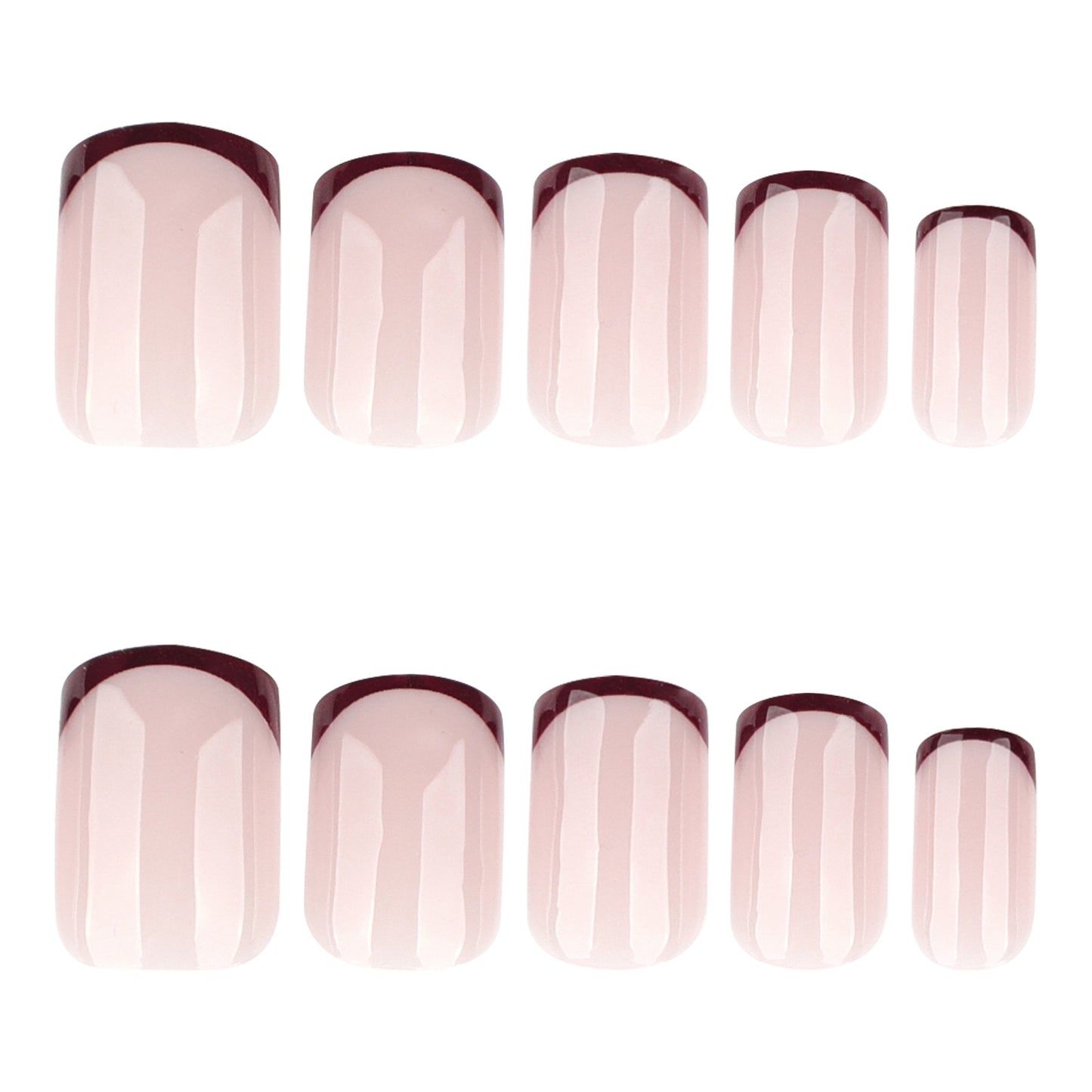 Elegant Romance Soft Pink Short Square Nails with Glossy Burgundy Tip Design