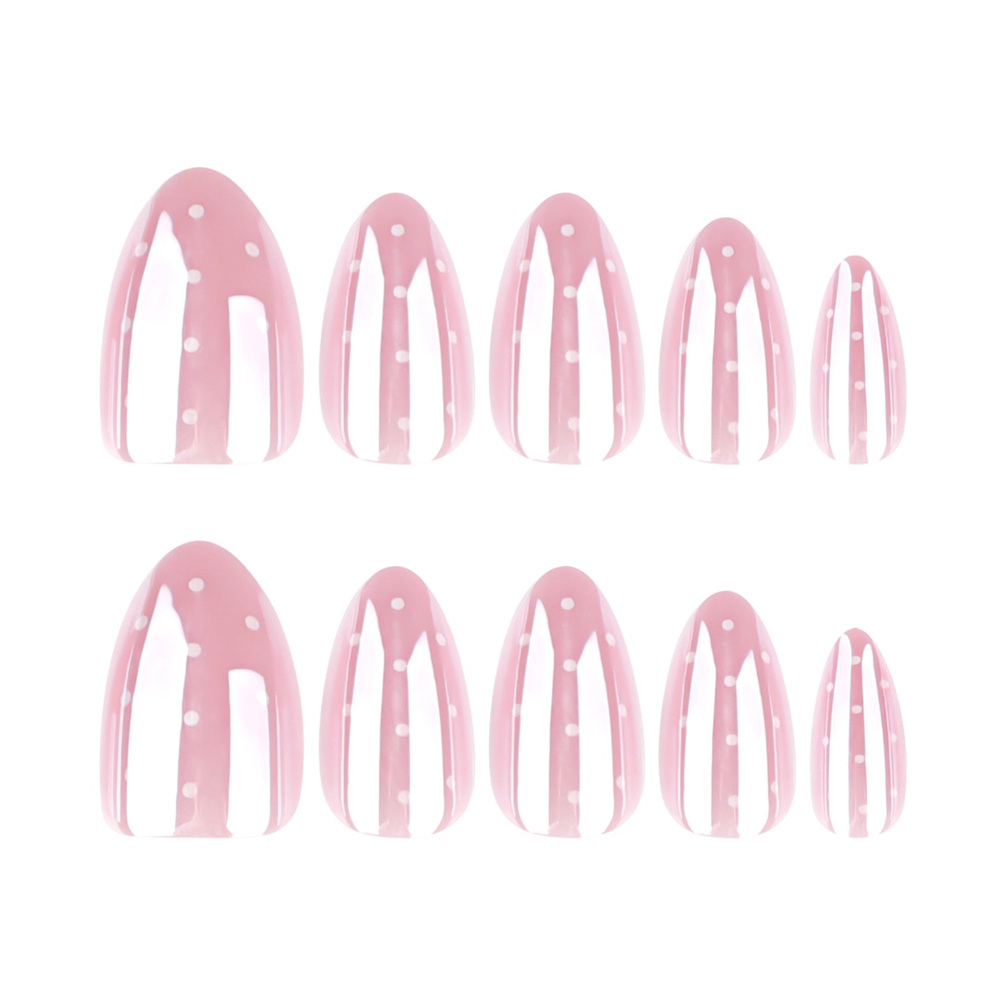 Whimsical Garden Charming Pink Short Almond Shape Press On Nail Set with Unique Polka Dot Design