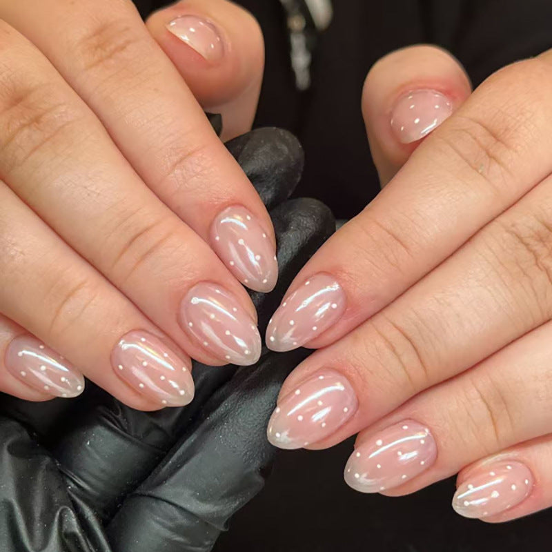 Elegant Enchantment Short Almond Shaped Sheer Pink Press On Nail Set with Glossy Finish