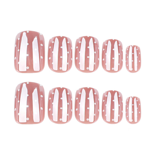 Desert Dreams Elegant Short Square Pink Nails with Whimsical White Dots