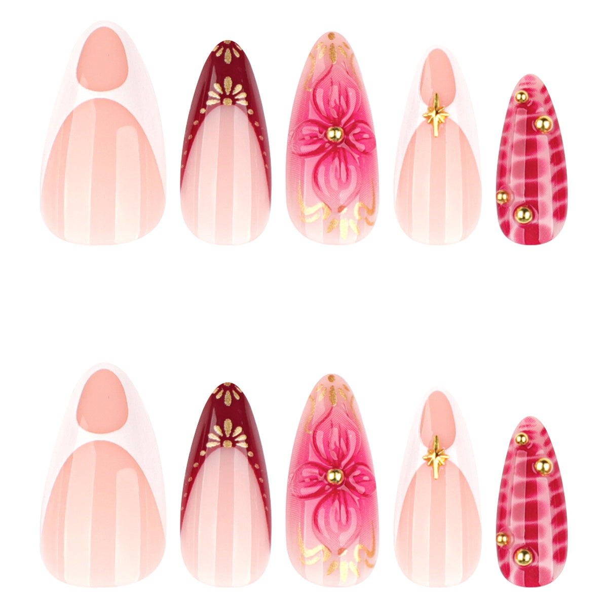 Blossoming Elegance Long Almond Pink with Floral Accents