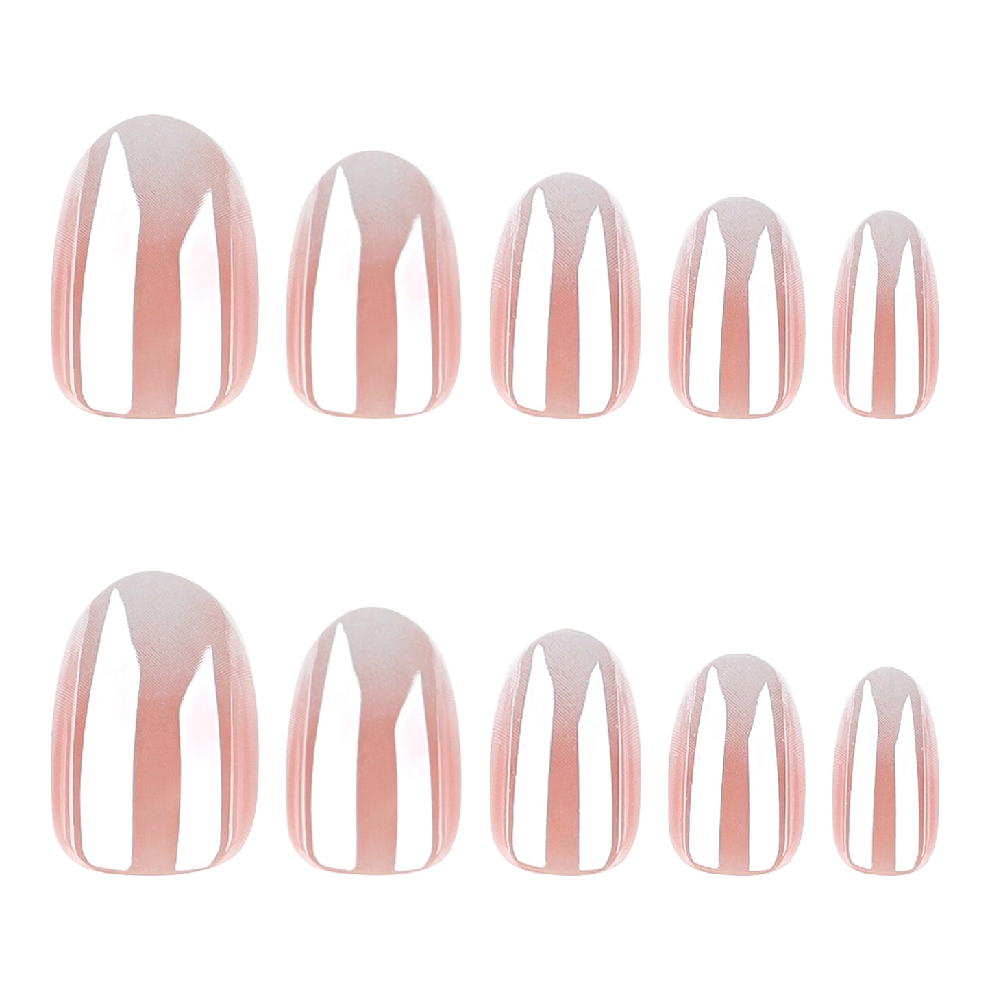 Elegant Blossom Medium Oval Pink Gradient Press On Nail Set with Glossy Striped Design