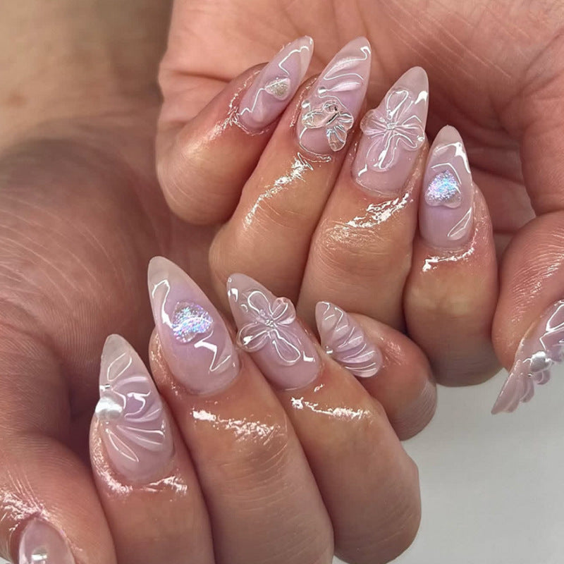 Whimsical Garden Glamour Long Almond Hot Pink Floral Accent Press-On Nail Set