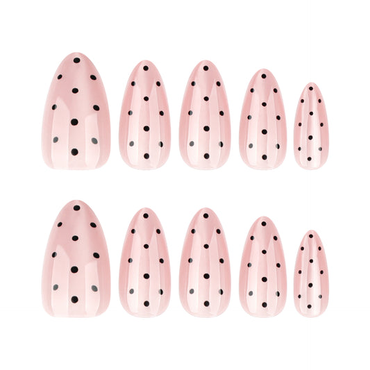 Sweet Summer Charm Elegant Pink Long Almond Shaped Nails with Playful Polka Dots