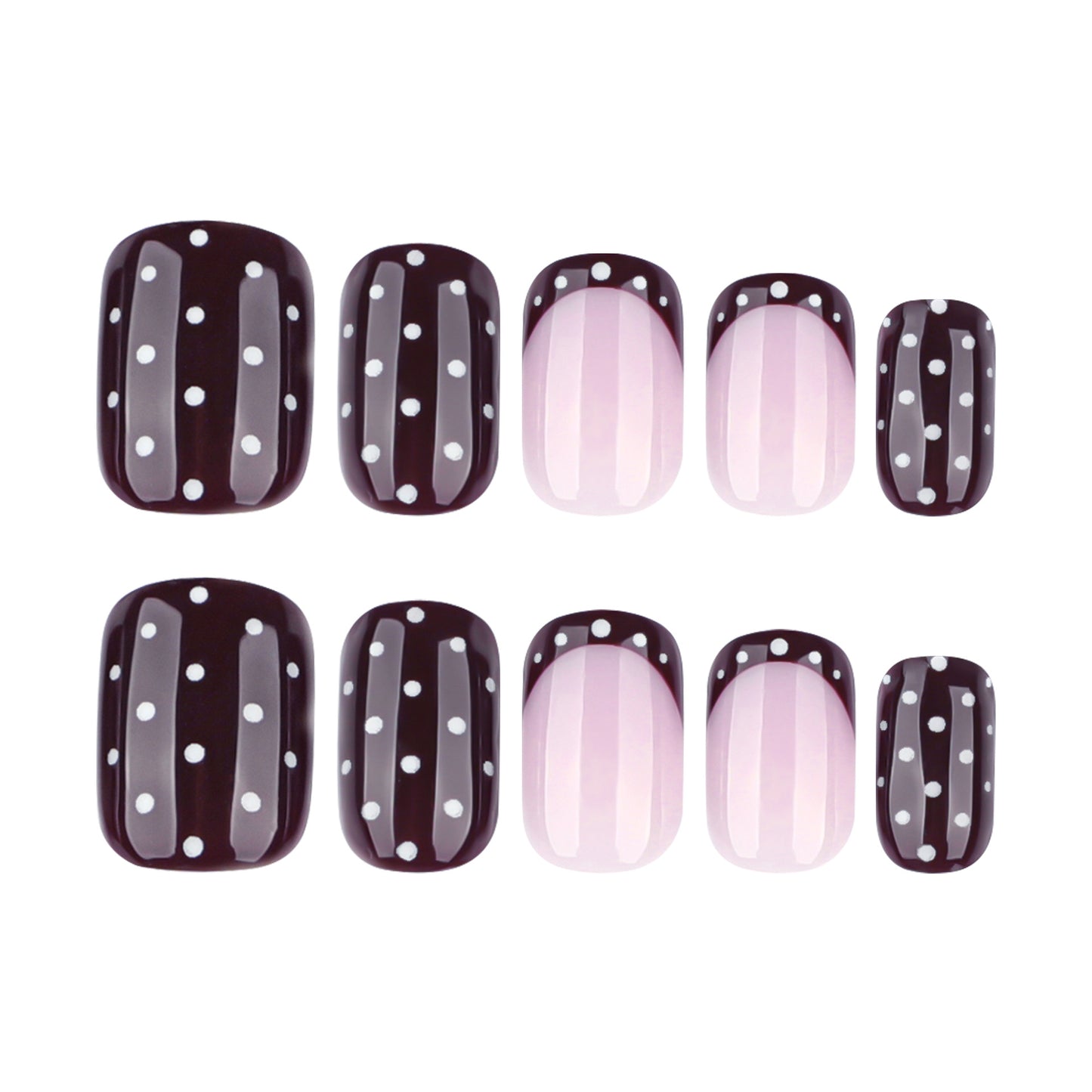 Chic Polka Dot Fantasy Short Square Dark Brown and Soft Pink Press On Nail Set with Glossy Finish