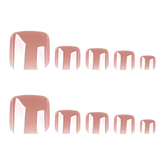 Chic Garden Short Square Glossy Beige Press On Toenail Set with Beautifully Smooth Finish