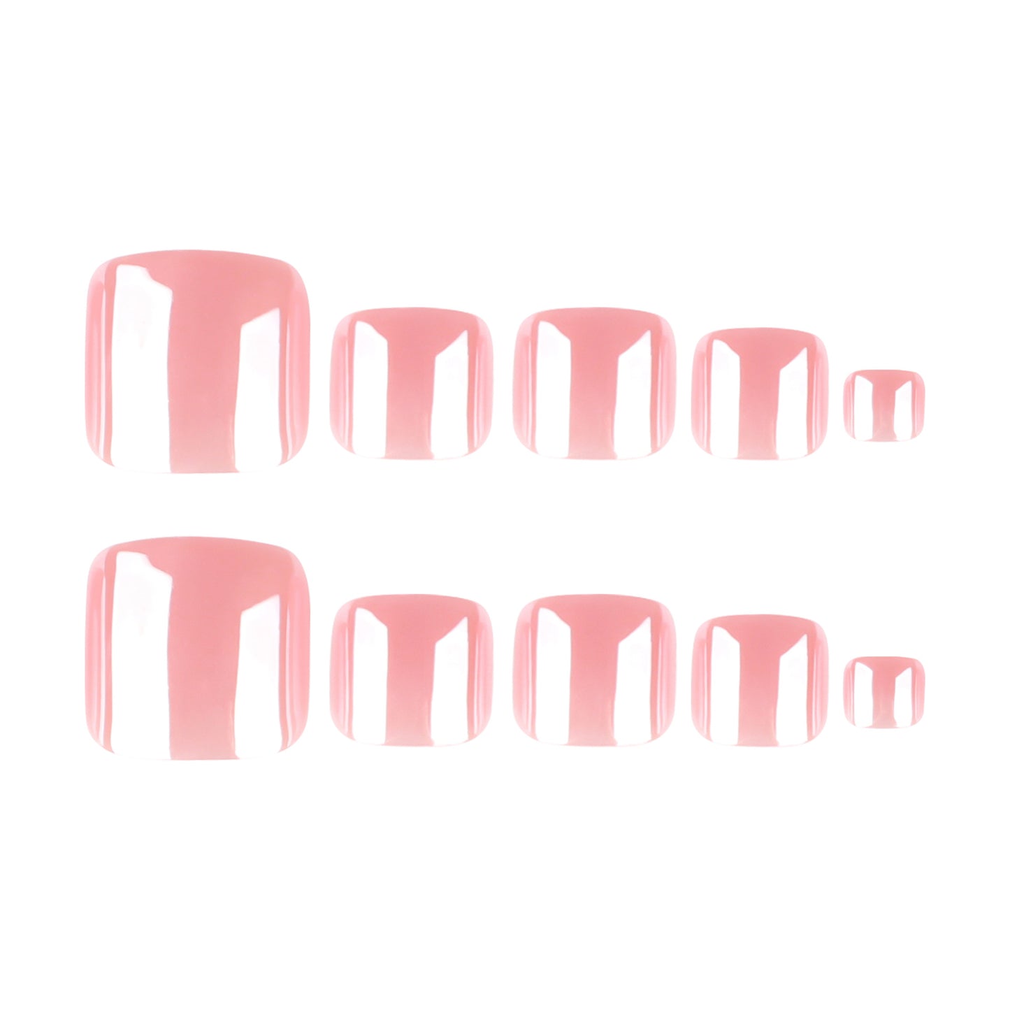 Whimsical Charm Short Square Glossy Light Pink Press-On Toenail Set with Unique Curved Design