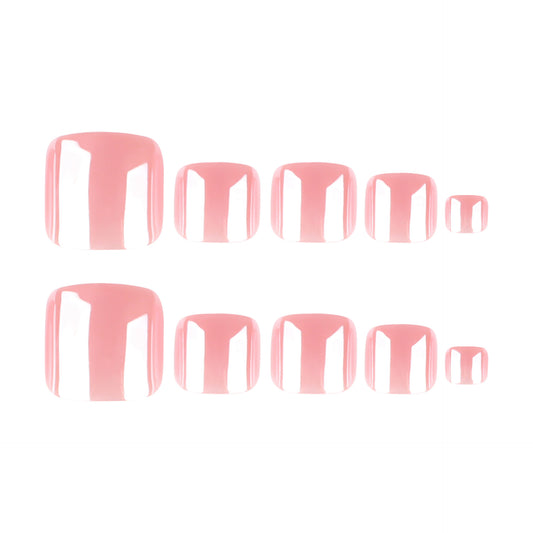Whimsical Charm Short Square Glossy Light Pink Press-On Toenail Set with Unique Curved Design