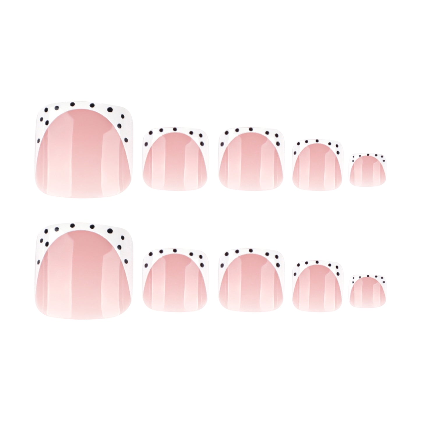Chic Elegance Short Square Blush Pink Press On Toenail Set with Dotted White Tips