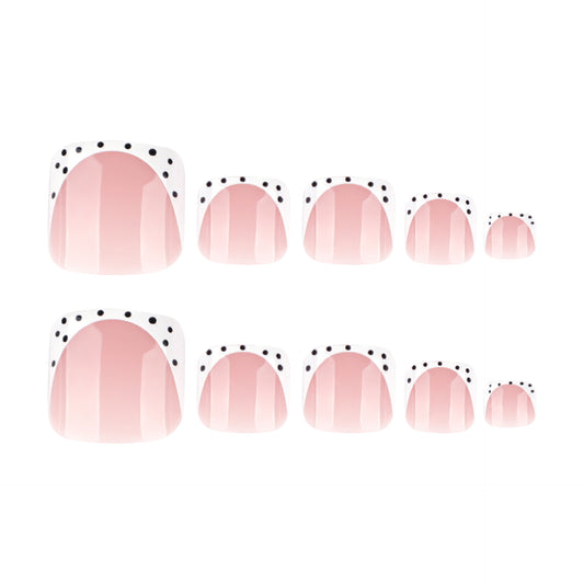 Chic Elegance Short Square Blush Pink Press On Toenail Set with Dotted White Tips