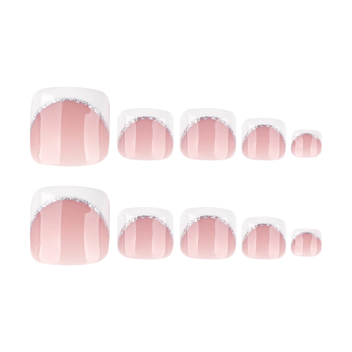 Chic Elegance Short Square Blush Press On Toenail Set with Glittering Half-Moons