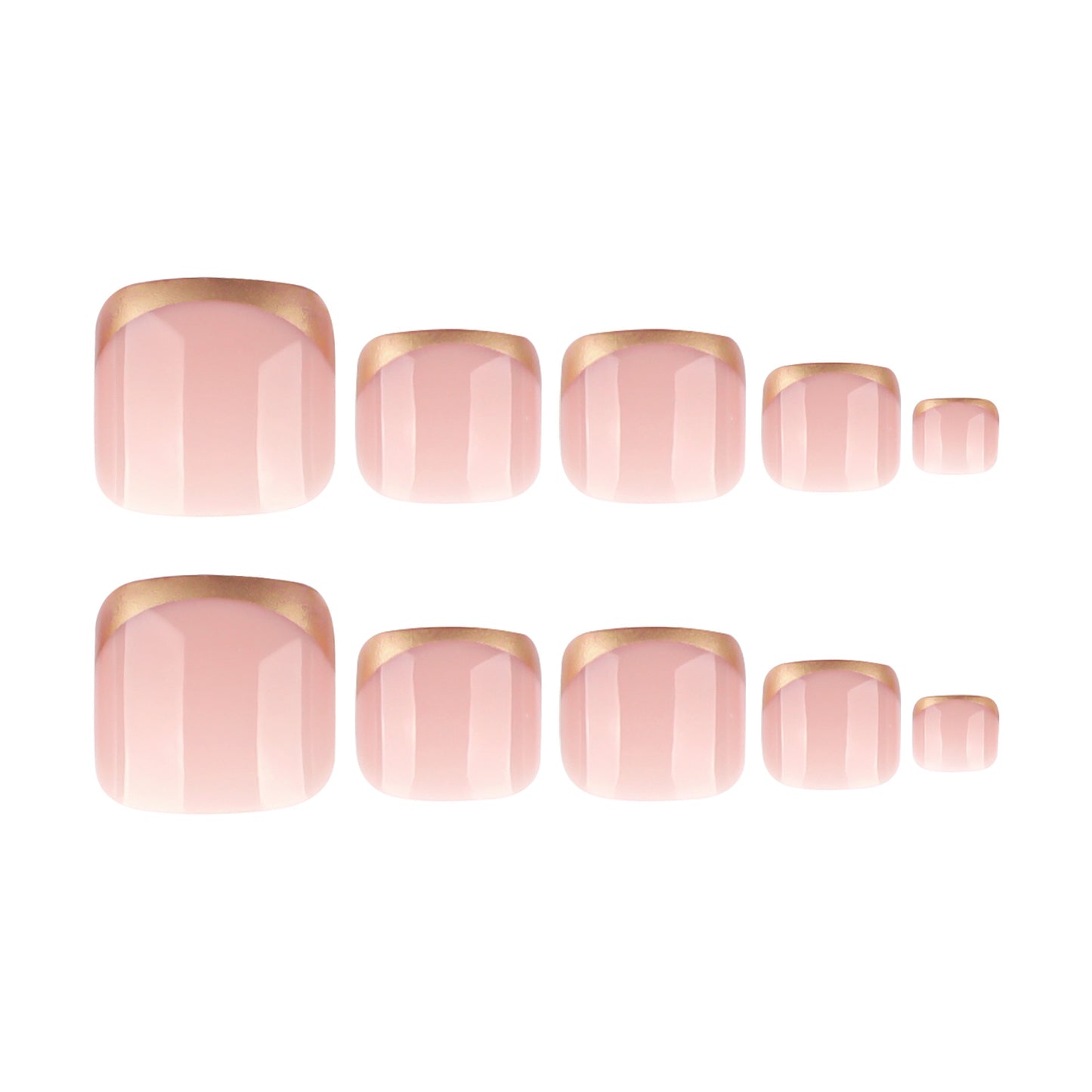 Blushing Elegance Short Square Pink Press On Toenail Set with Glossy Finish and Gold Tip Accent