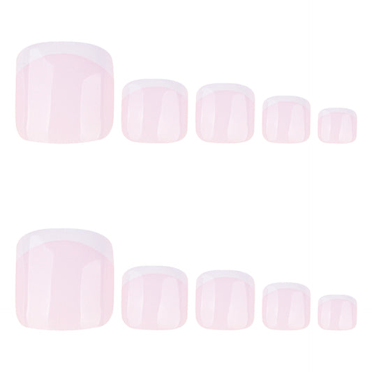 Blossom Elegance Short Square Pink Ombre Press-On Toenail Set with a Glossy Finish