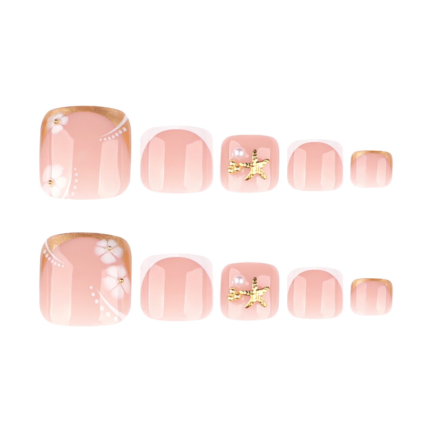 Cherry Blossom Elegance Short Square Soft Pink Press On Toenail Set with Artistic Floral and Glitter Accent