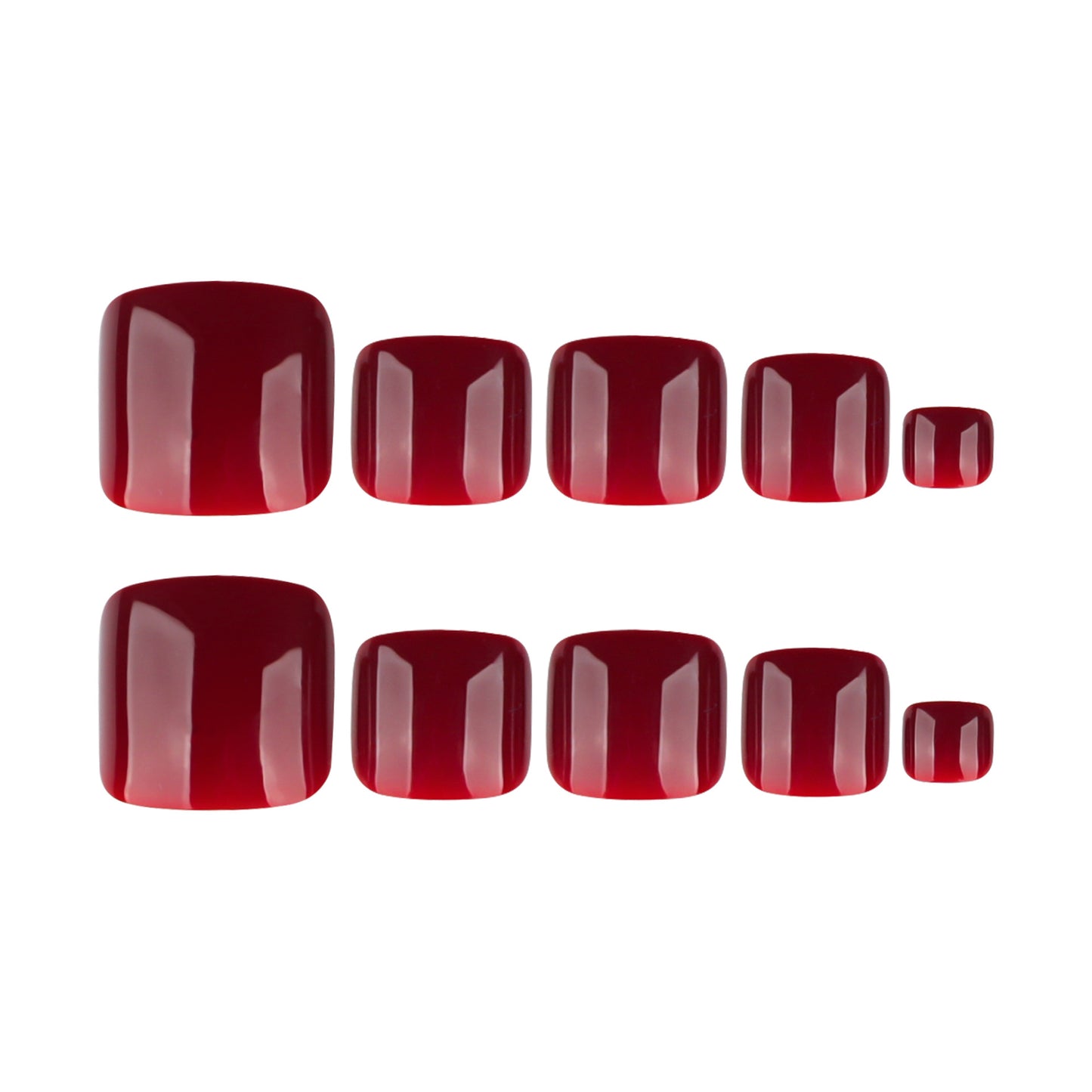 Glamorous Ruby Radiance Short Square Press On Toenail Set with High Gloss Finish
